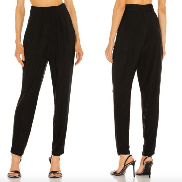 Ronny Kobo black Phyllis drape pleated tapered high waisted rise flowy pants